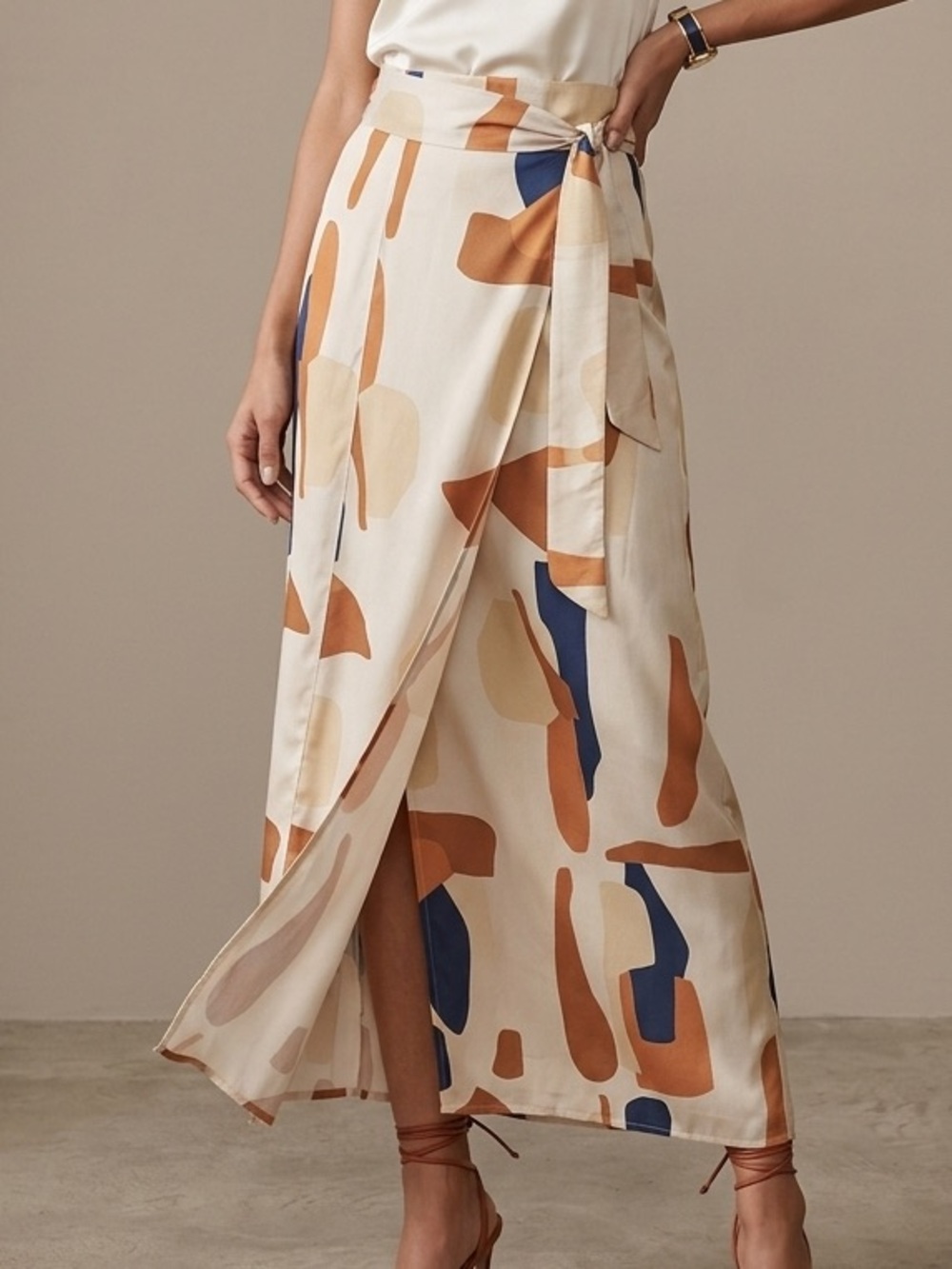 DIARRABLU‎ XL Abstract Geometric Wrap Maxi Skirt Terracotta Navy Artisan Senegal